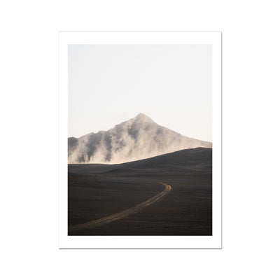 Curve road with a misty volcanic drone shot Fine Art Print
