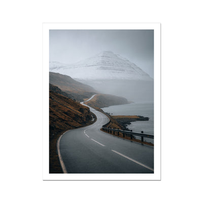Scenic freeway by the lake on Faroe Islands Fine Art Print -1