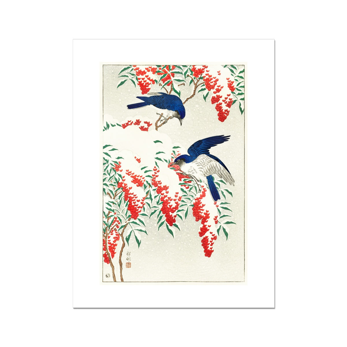 Flycatchers on a nandina bush (1925 - 1936) by Ohara Koson Fine Art Print