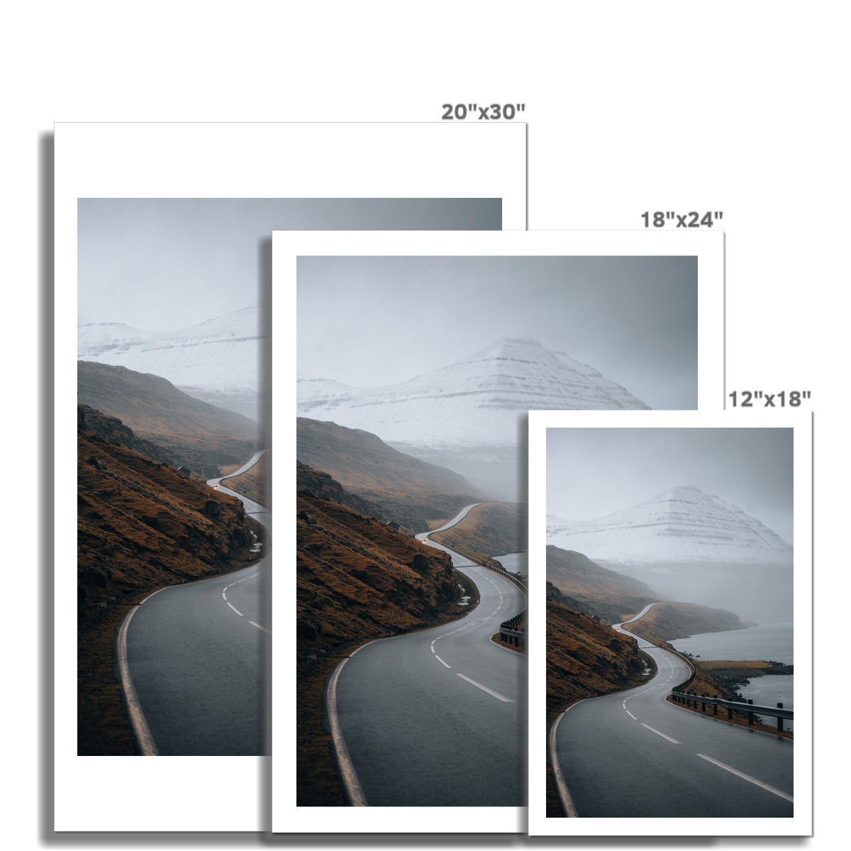 Scenic freeway by the lake on Faroe Islands Fine Art Print -1