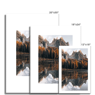 Dolomites lake in Autumn Fine Art Print