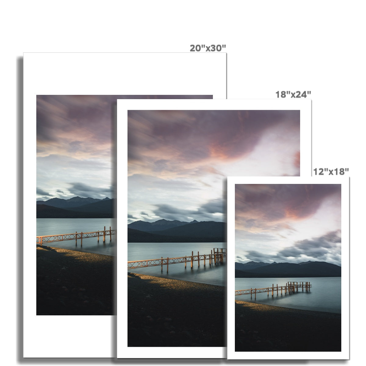Sunset at the Te Anau pier in New Zealand Fine Art Print
